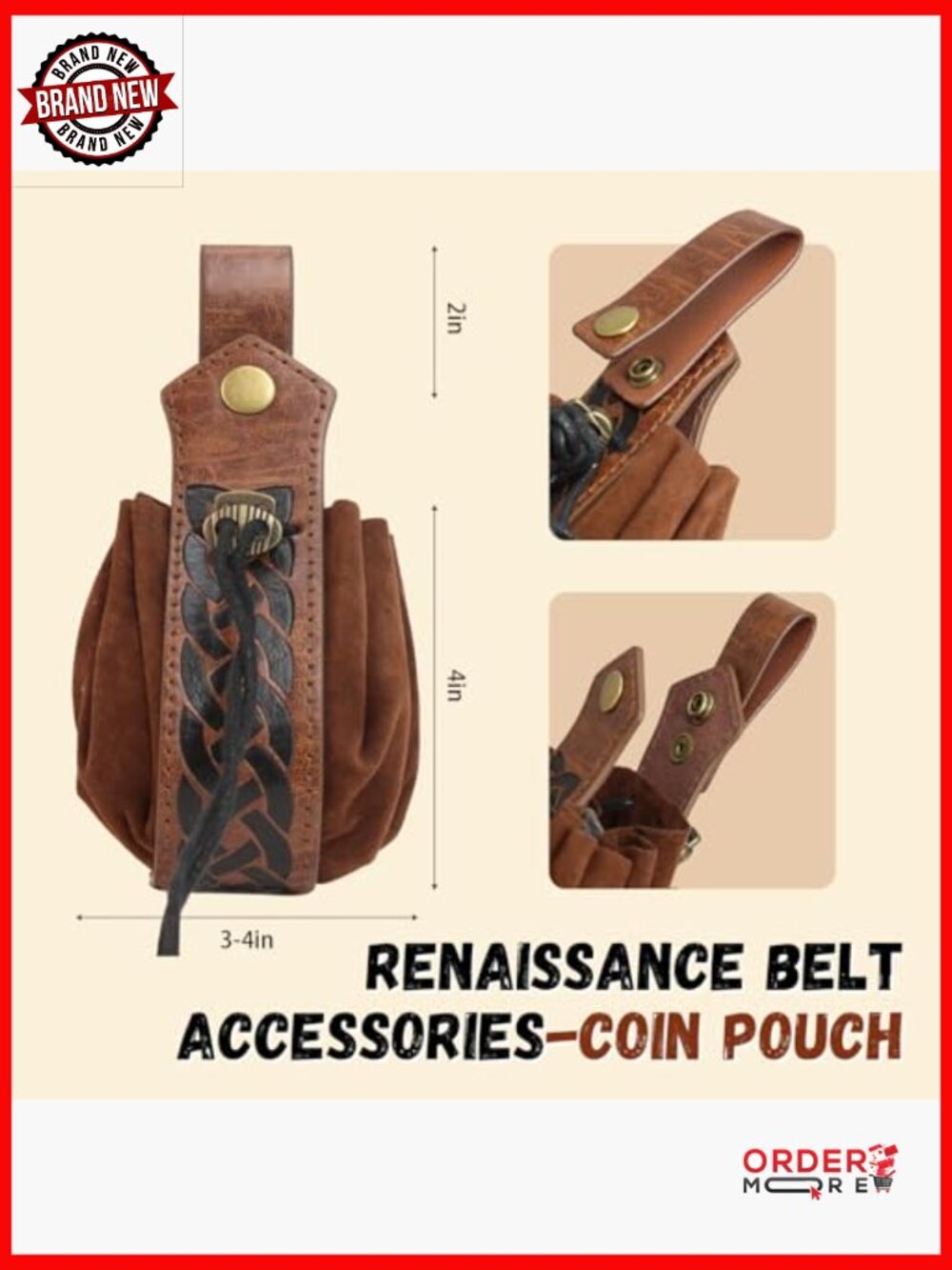 Medieval Belt with Pouch Bag - Costume Accessory for Festivals Cosplay - Picture 4 of 7